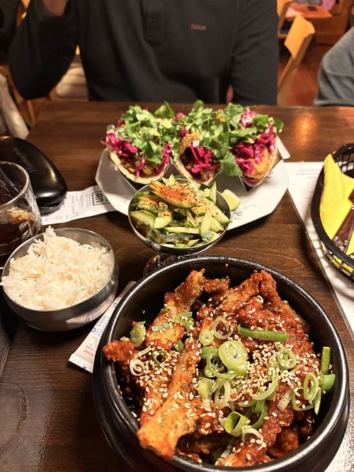 Korean fried oyster mushrooms and oyster mushroom tacos (option to have hot)  at People of Real Narnia in Poznan