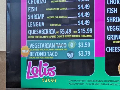 Vegan option, simple to make vegetarian options vegan at Lolis Tacos - Gandy in Tampa