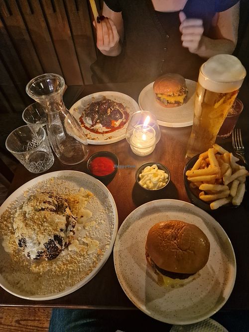 Vegan Burger, Fries, Beetroot and Feta (Veg, not Vegan) at Firestarter in England
