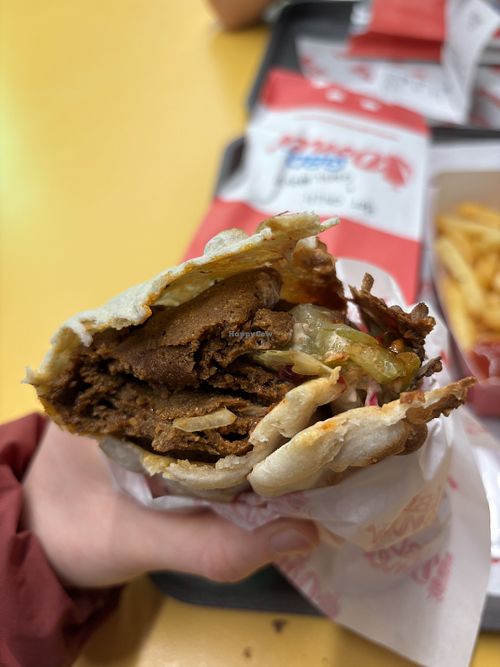 Vegan doner wrap in naan bread  at Great British Doner in Manchester