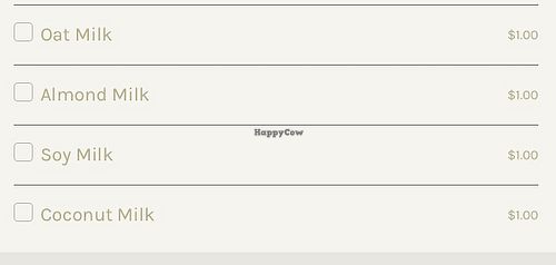 Alternative milk options  at Made Coffee in Yorba Linda