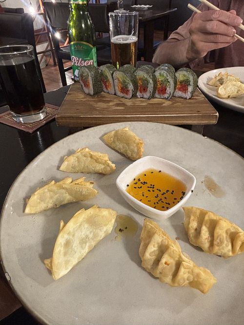 Vegetable gyoza and vegan maki rolls   at NIZUMI SUSHI in Puno