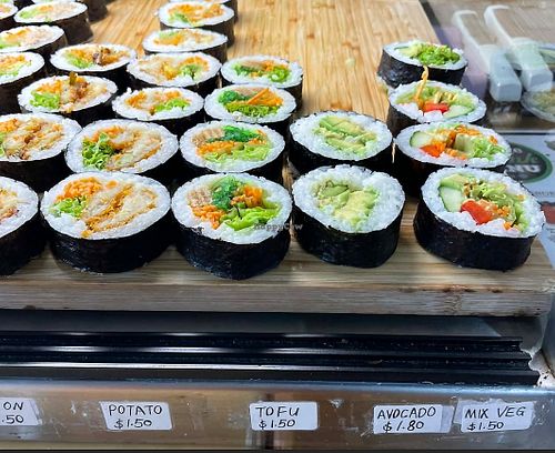 vegan options in the cabinet at Sushimi Cafe Kapiti in Wellington Region