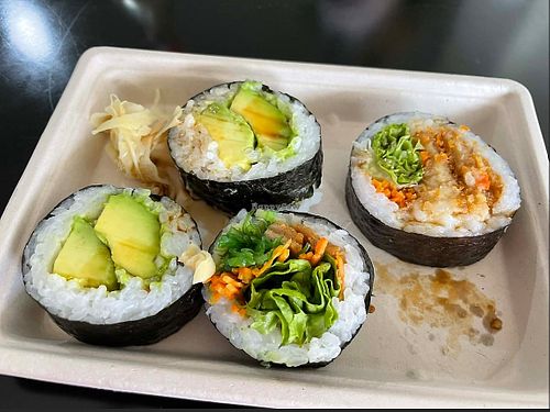 2x avo sushi, tofu sushi and potato sushi at Sushimi Cafe Kapiti in Wellington Region