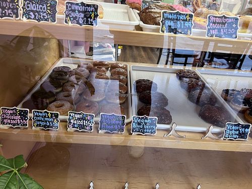 Whole row of vegan options  at Sweet Donuts in Olympia