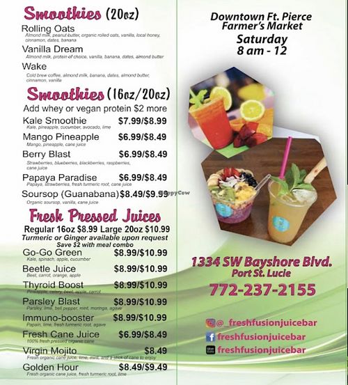 Menu  at Fruit Fusion Juice Bar in Port St Lucie