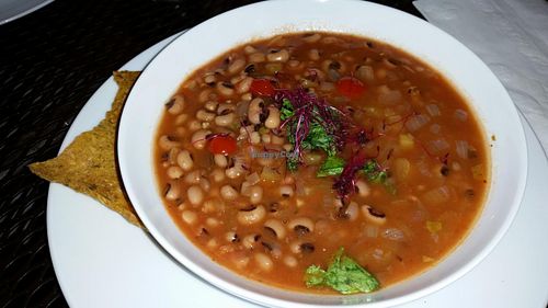 black eyed pea soup with spicy mustard greens at RASA Kitchen + Juice Bar in Santa Fe