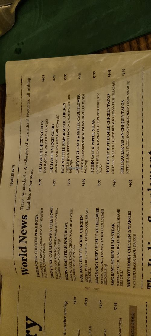 Menu 3 at The Earl of Strafford at Hooton Roberts in England