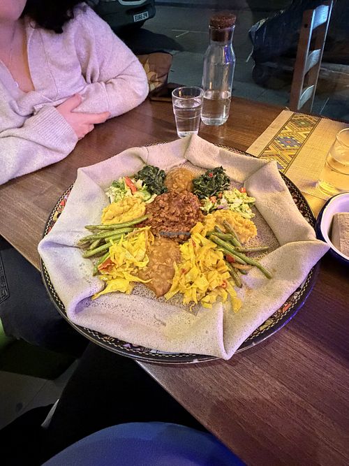 Vegan combo platter for two  at Gebeta Ethiopian Kitchen in London