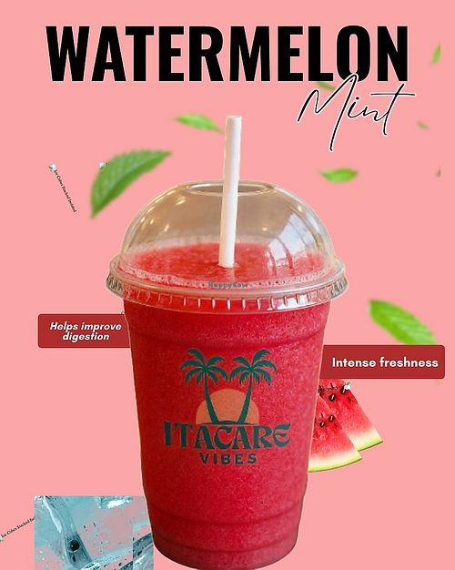 Watermelon + Mint is the perfect refreshing combo—naturally sweet, ultra-hydrating, and finished with a cool mint touch. Made fresh with 100% real fruit, with no added sugar or additives.
 at Itacaré Vibes in Bahia