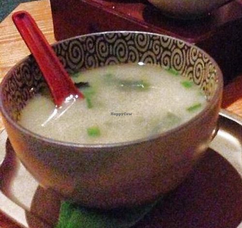 A delightful pot of Japanese green tea, miso soup and daifuku. All delicious. All vegan.  at Dobra Tea in Portland