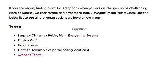 Vegan options  at Dunkin' in Garden Grove