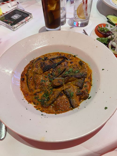 Aubergine parmigiana really tasty full of melted vegan cheese at Sergio's in London