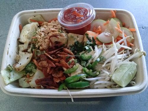 jasmine rice with tofu and sriracha sauce at Asian Box in Burbank