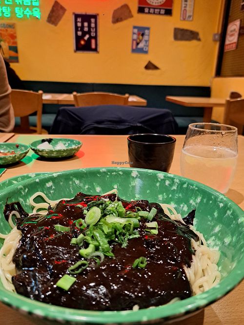 Vegan black bean noodle at Yori Banjum Restaurant in England