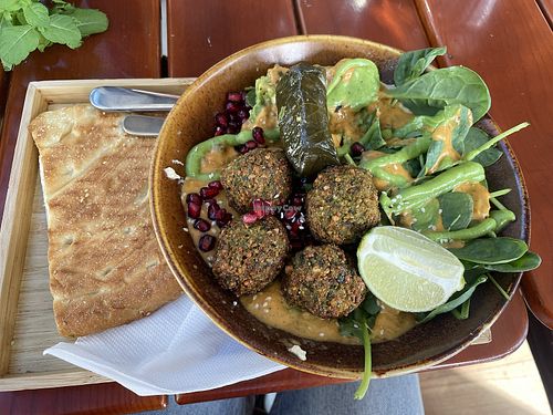 Bowl with falafel  at Bitki in Steiermark