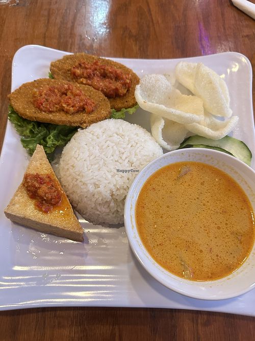 V2 Nasi Vegetarian Ikan Balado / Vegetarian Sambal Balado Fish with Rice  at Sumatera Restaurant NYC in New York