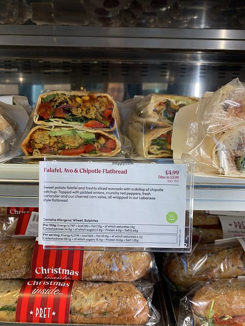 Falafel, avocado and chipotle flatbreadd  at Pret A Manger in London