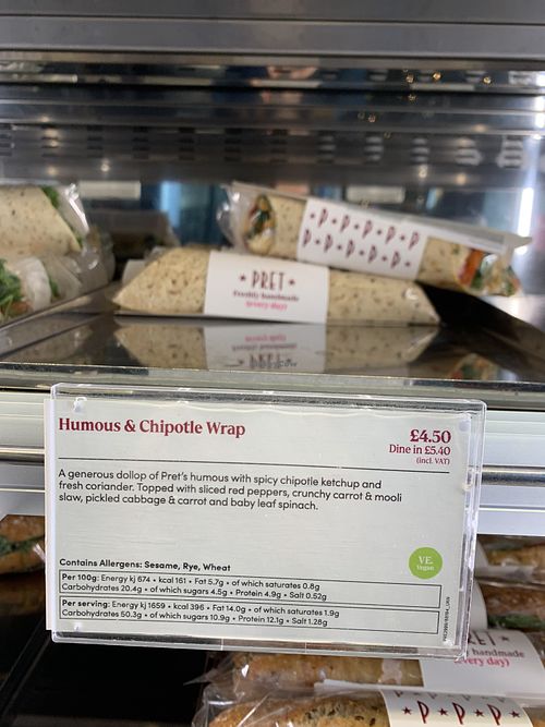 Hummus and chipotle wrap  at Pret A Manger in London