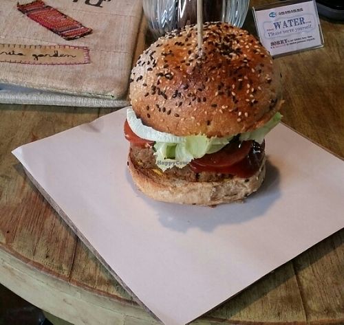 vegan burger at Amrita Garden in Chiang Mai