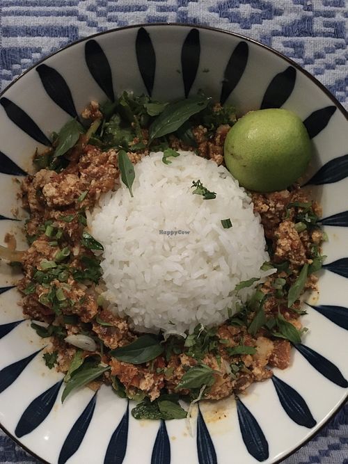 Vegetarian bowl (ask for no egg to make it vegan).  at Indigo Cafe in Luang Prabang