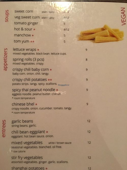 vegan menu 1 at Inchin's Bamboo Garden in Scottsdale