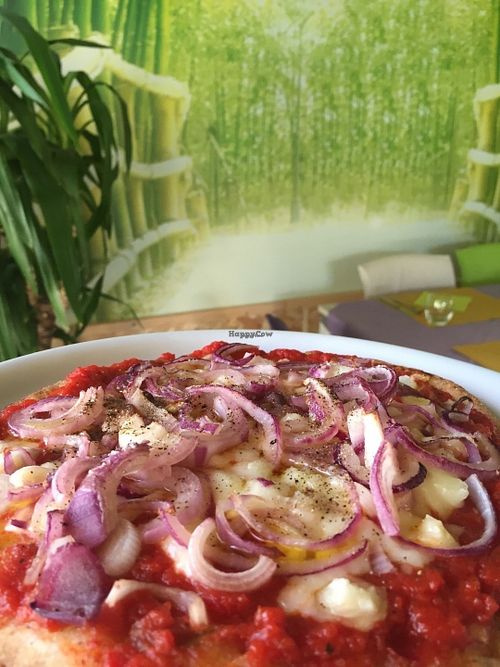 Vegan Gluten Free Pizza with Pepper & Red Onions at Bioveggy in Florence