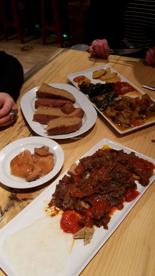 Mixed plate and seitan kebab at Vegan Community Kitchen in Istanbul