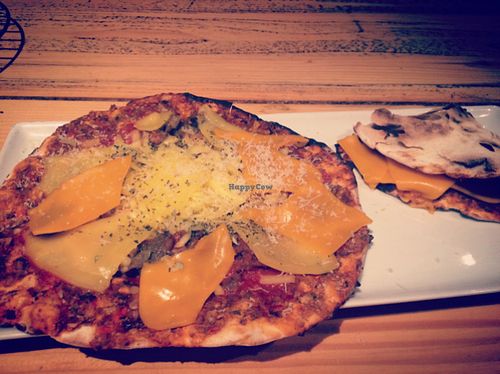 vegan pizza at Vegan Community Kitchen in Istanbul