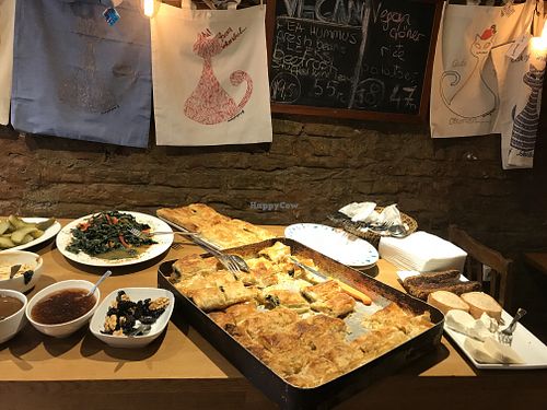 Borak and buffet selection  at Vegan Community Kitchen in Istanbul