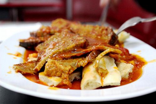 seitan in tomato sauce at Vegan Community Kitchen in Istanbul