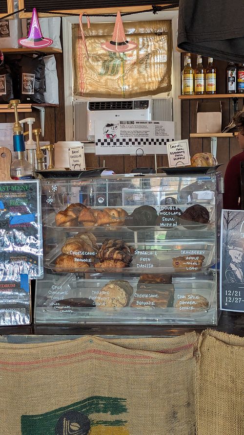 Display case (peep the double chocolate skull muffin) at Mr. Tombstone's Coffee Emporium in Marietta