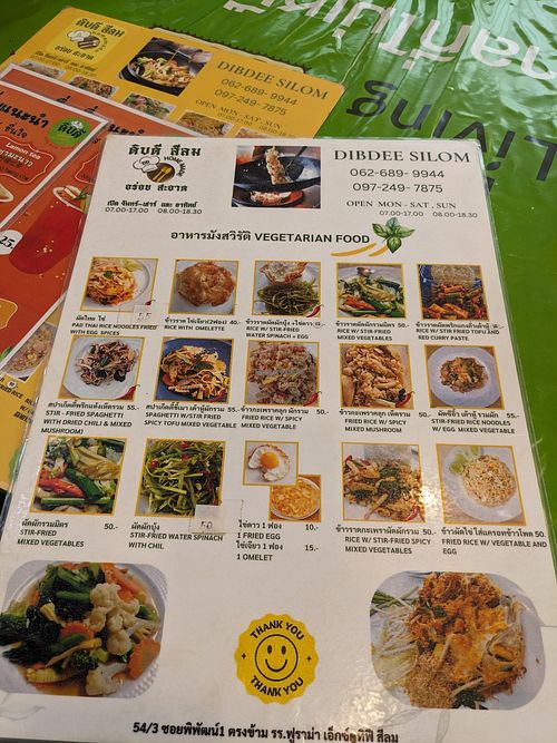 Vegetarian menu at DIBDEE Si Lom in Bangkok