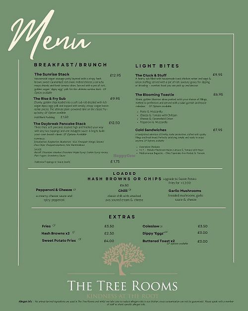 Sample menu at The Tree Rooms in Newcastle Upon Tyne