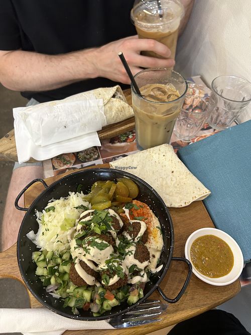 Hummus plate and falafel wrap  at Chapter E in Darlinghurst