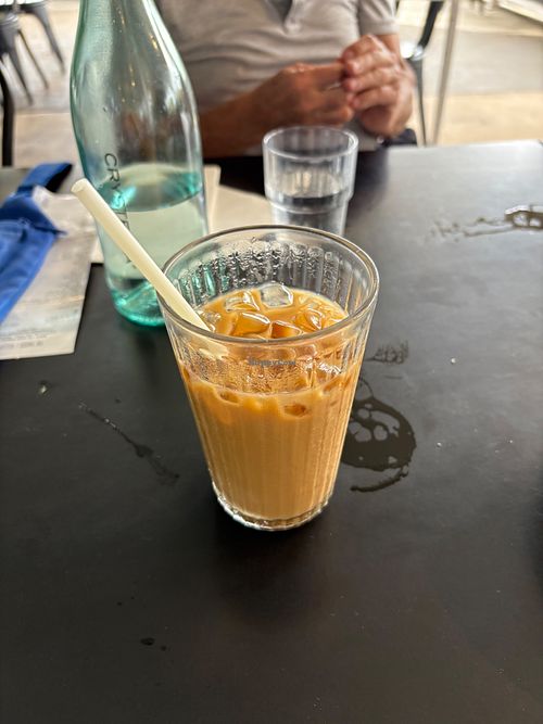 Oat milk coffee latte with vegan vanilla syrup at Good Company in Brisbane