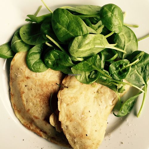 Vegan breakfast pancakes: beetroot filling and avocado filling. at Secret Life Cafe in Warsaw