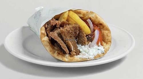 Vegan gyros (meatless) at Spin and Roll Grill Restaurant in Rhodes