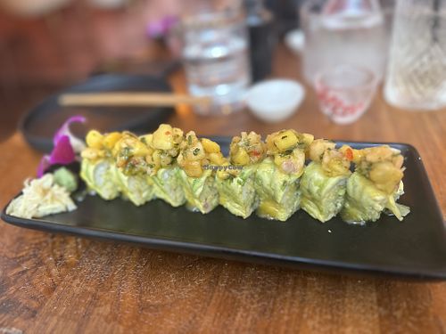Mango me crazy roll (sub vegan spicy mayo)  at Saku Hoboken in Hoboken