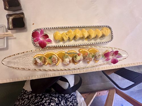 Top: Waikiki roll, bottom: vegetarian roll  at Choo Choo Train Sushi in Leonia