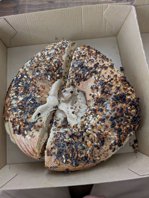 Everything bagel with hummus at Doro Marketplace - Windsor Locks in Windsor Locks
