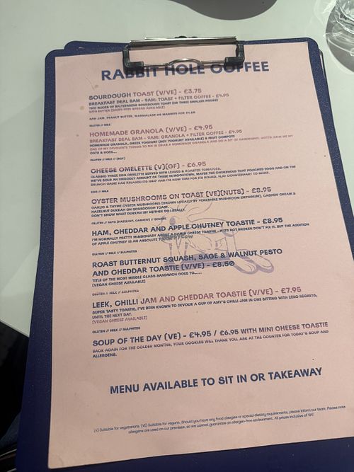Lunch menu  at Rabbit Hole Coffee in Otley