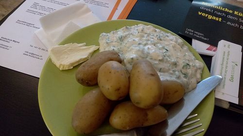 Potatoes & Sour cream, so good! at Suess and Vegan in Winterthur