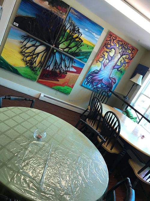 inside tables  at Aroma Coffee Art Gallery in Hammondsport