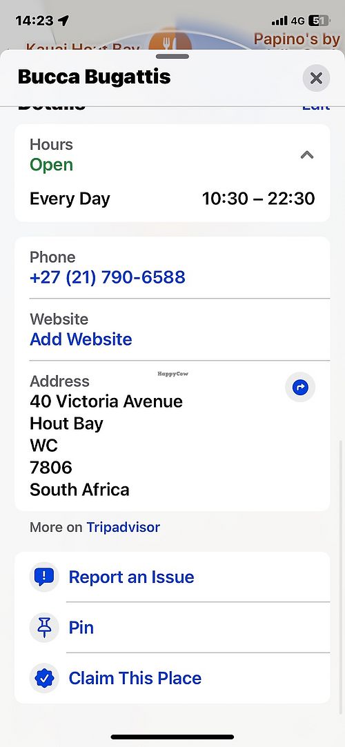 Contact details   at Bugattis in Cape Town