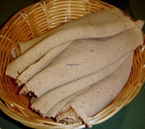 Injera bread at Rahel's Vegan Cuisine in Los Angeles