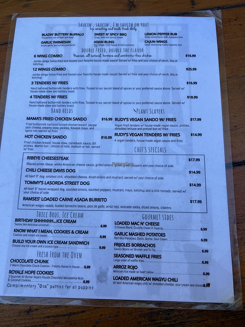 Menú w 2 vegan options  at Villains Brewing Company in Anaheim