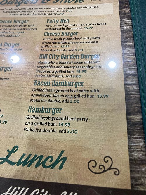 Menu item for garden burger   at Hill City Café in Hill City