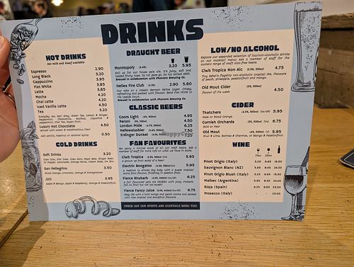 Drinks Menu at Dice Board Game Lounge in Portsmouth
