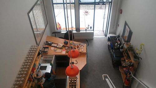 From upstairs seating area at Radicle Juice in Vancouver, BC Canada at Radicle Juice in Vancouver